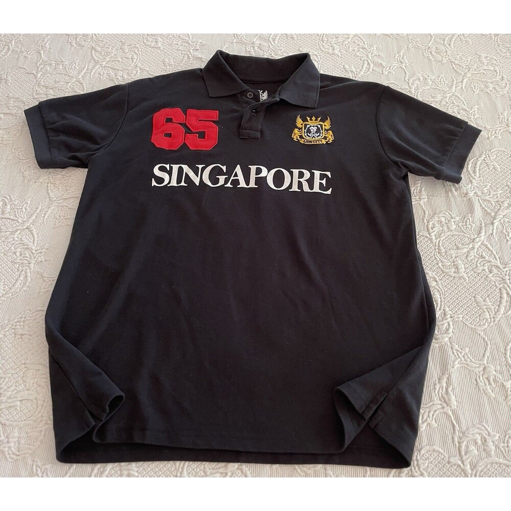 Guardian Angel "Singapore Lion City" 65 Polo Black SS Cotton Embroidered Mens XL